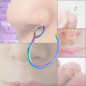 SINGLE Fake Nose Ring Cuff - Rainbow Chrome